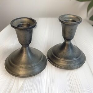 Poole Pewter 2105 Taper Candle Holders Pair Set of 2 Satin Finish Traditional